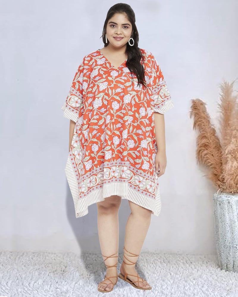 Oussum Short Caftans for Women Plus Size Kaftan Tunic Tops Polyester Summer Beach Clothing Mini Cover Ups Dress for Ladies - Image 1